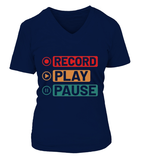 Music Record Play Pause V-neck T-Shirt Woman