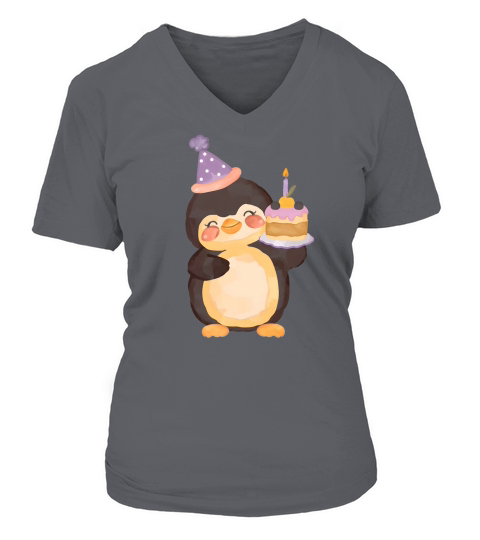 Party Penguin with Cake V-neck T-Shirt Woman