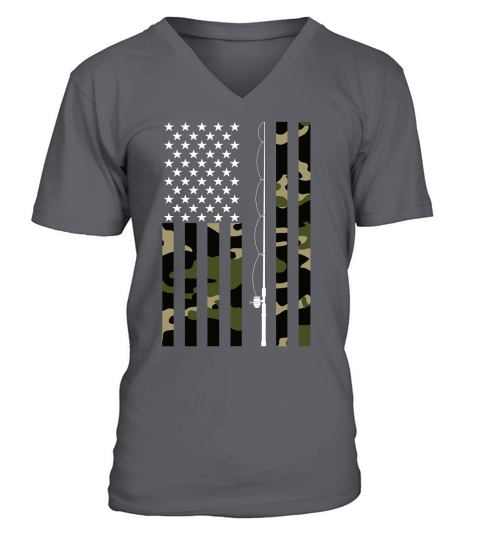 Camo US Flag Fisherman Vintage Fishing Patriotic Angler V-Neck T-shirt