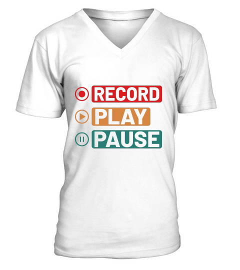Music Record Play Pause V-Neck T-shirt