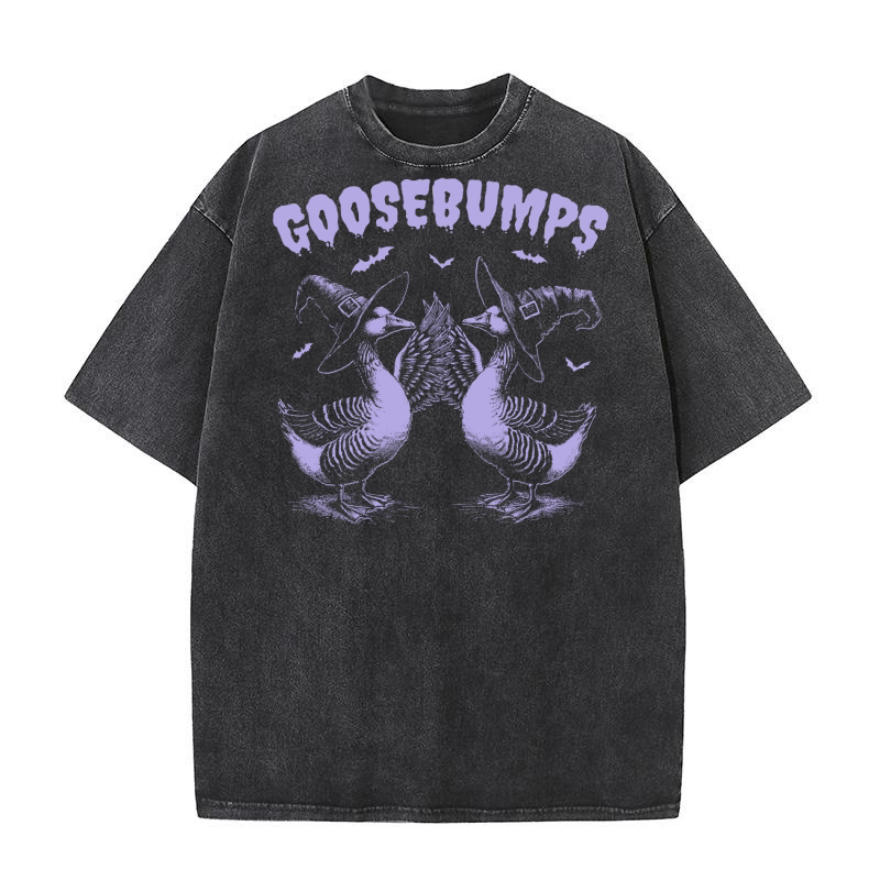 0502 Goosebumps Halloween Witch Goose D Violet Washed T-Shirt