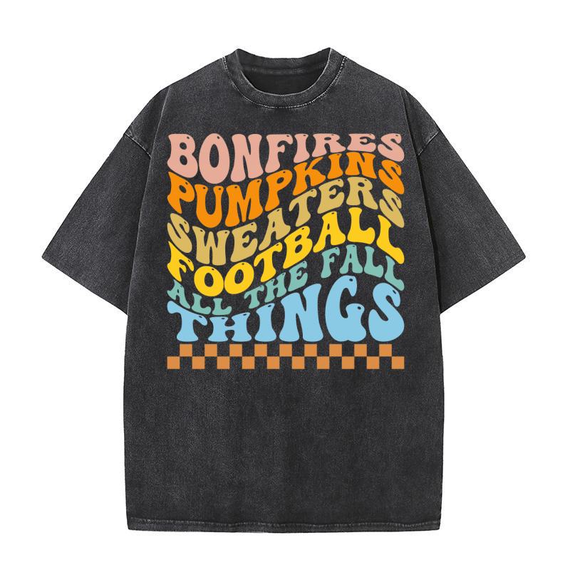 Bonfires pumpkins sweaters football all the fall things Washed T-Shirt