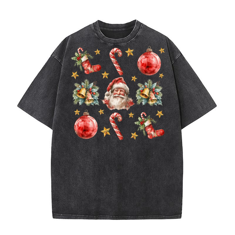 Christmas Candy Cane Santa 02 Washed T-Shirt