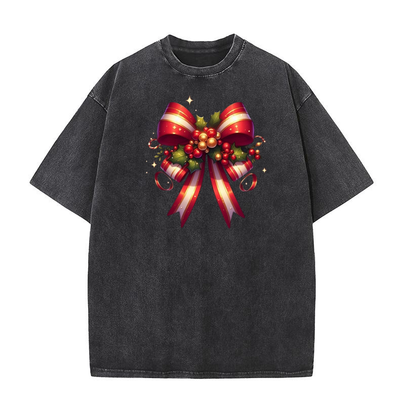 Christmas Coquette Bow Png Clipart (5) Washed T-Shirt