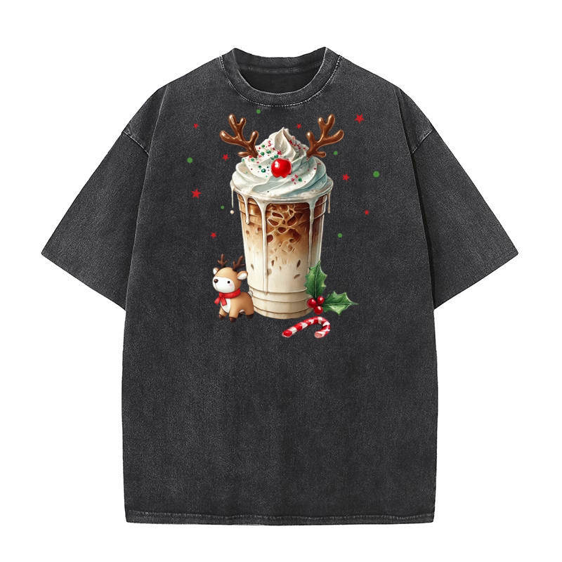 Christmas Reindeer Coffee Washed T-Shirt