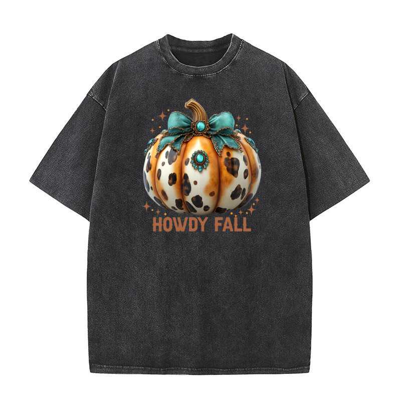 Howdy Fall Western Pumpkin Png Washed T-Shirt