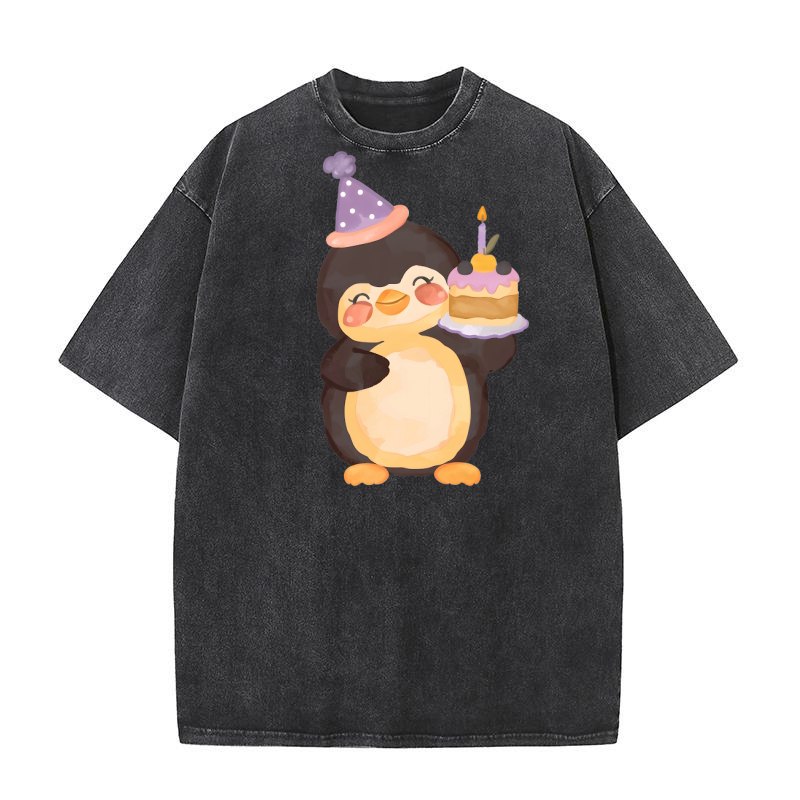 Party Penguin with Cake Washed T-Shirt