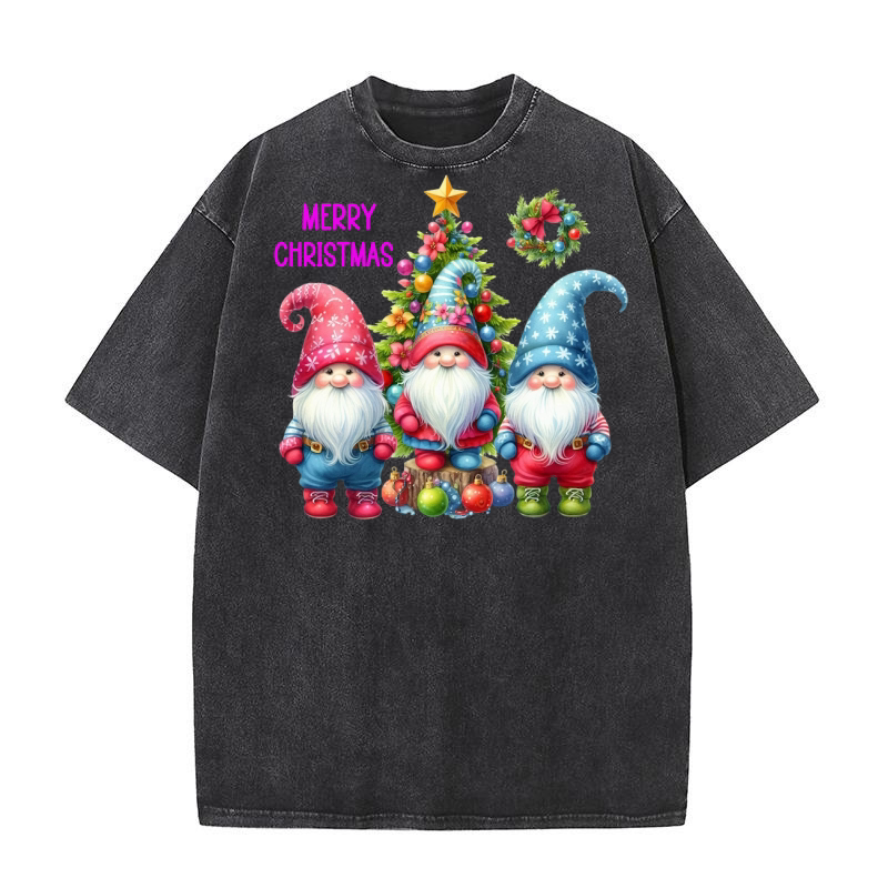 Three Gnomes Merry Christmas Washed T-Shirt