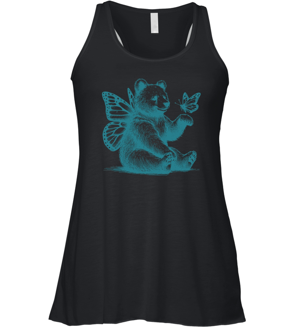 Bear With Butterfly Wings Vintage L Green Women's Flowy Tank Top