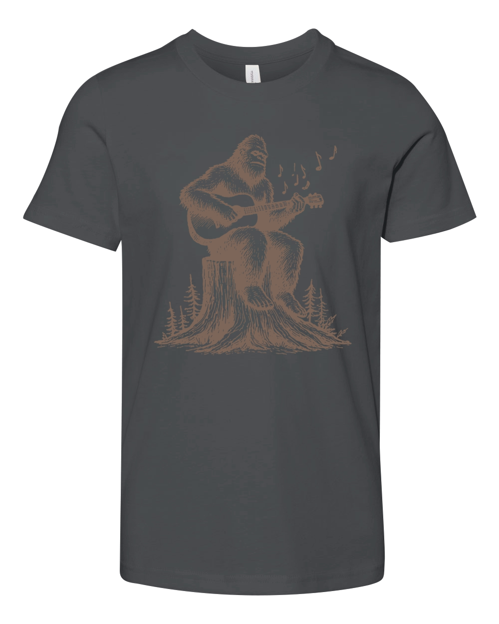 Bigfoot Playing Guitar L lBrown Youth Unisex Jersey Tee