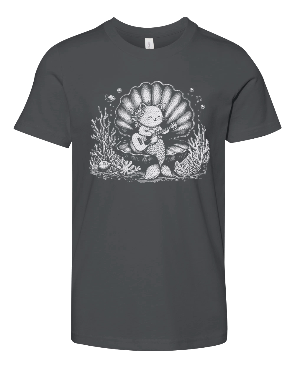 Cat Mermaid Playing Guitar D White GR Youth Unisex Jersey Tee