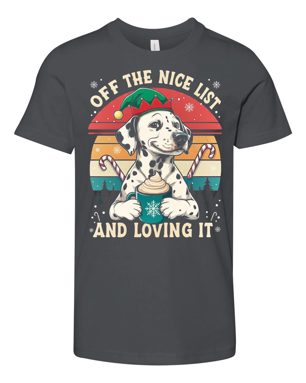 Off the Nice List And Loving It Dalmatian Youth Unisex Jersey Tee