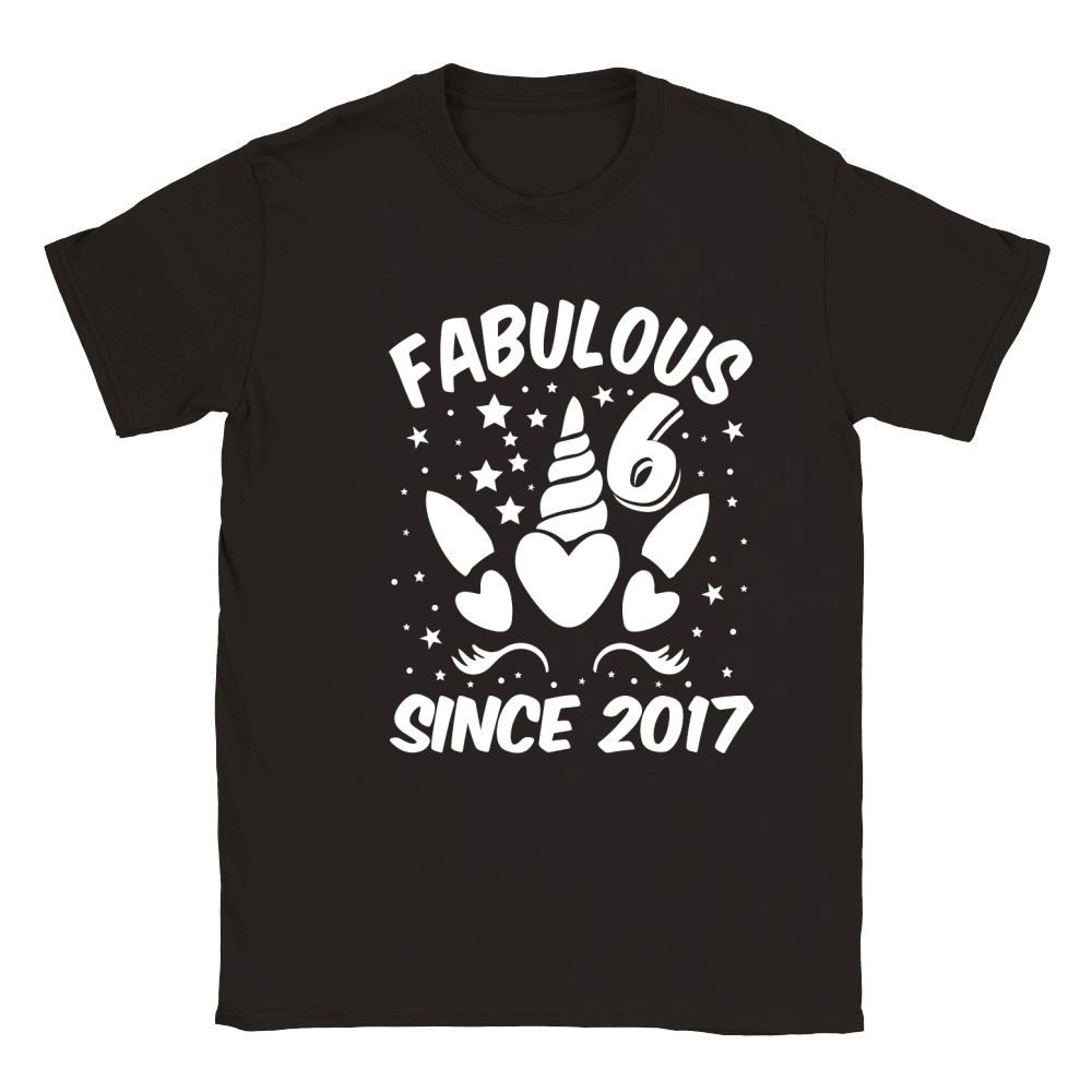 Fabulous 6 Since 2017 Unicorn Birthday T Shirt Design (2) Classic Kids Crewneck T-shirt