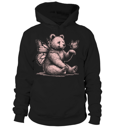 Bear With Butterfly Wings Vintage D Pink GR Hoodie Unisex