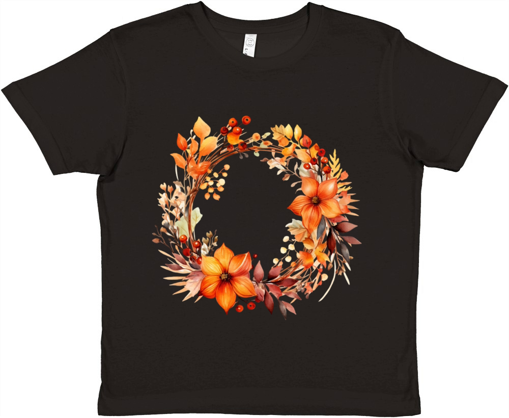 Autumn Fall Floral Frame 04 Premium Kids Crewneck T-shirt
