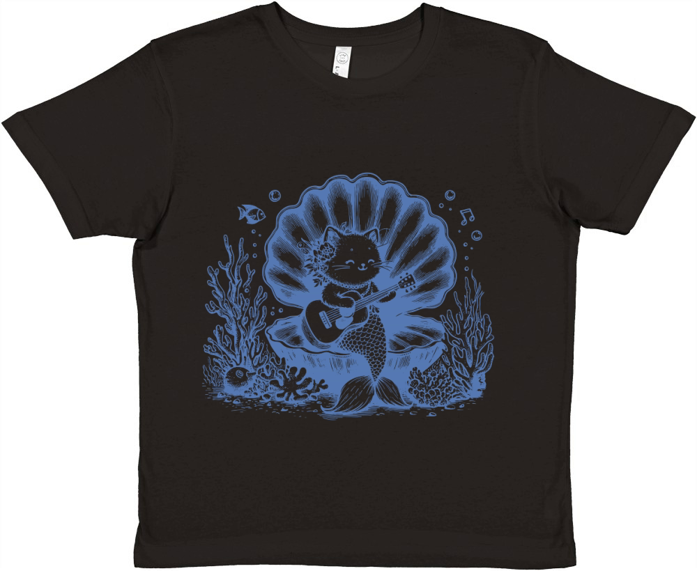 Cat Mermaid Playing Guitar L iBlue Premium Kids Crewneck T-shirt