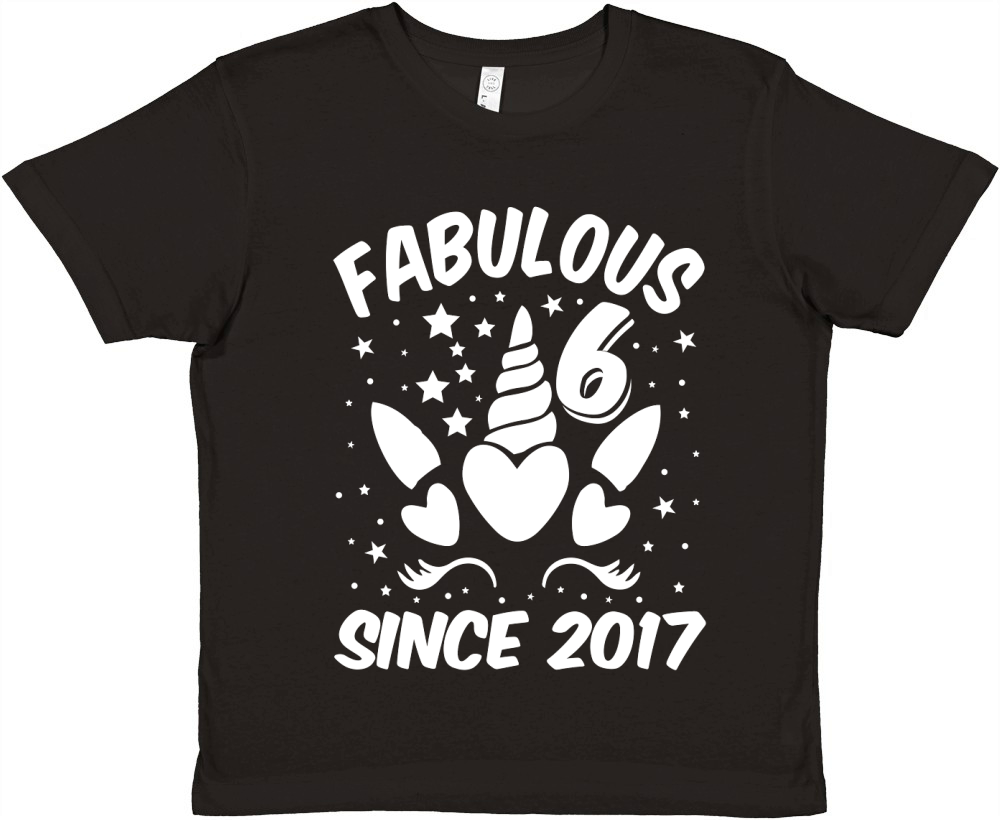 Fabulous 6 Since 2017 Unicorn Birthday T Shirt Design (2) Premium Kids Crewneck T-shirt