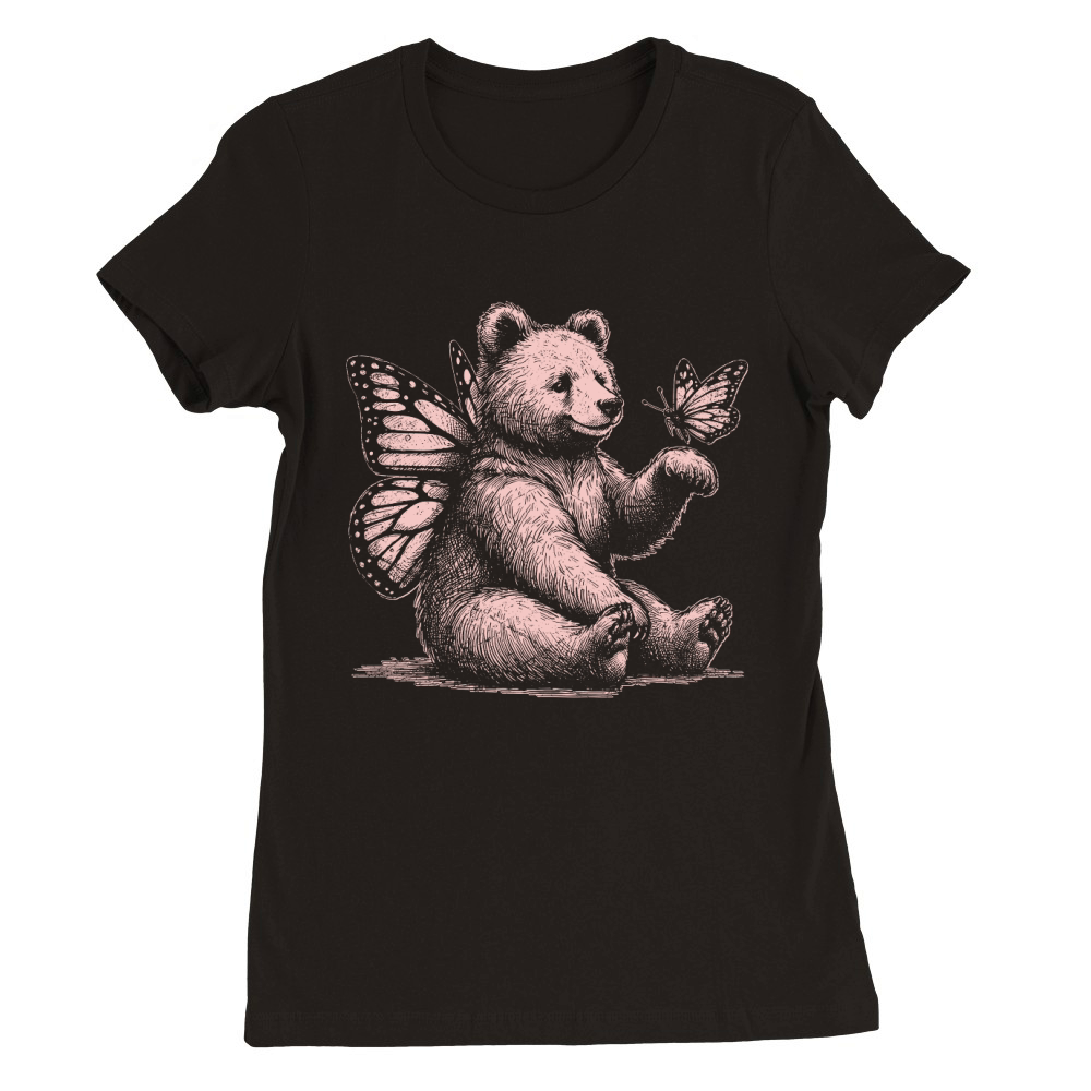 Bear With Butterfly Wings Vintage D Pink GR Premium Womens Crewneck T-shirt