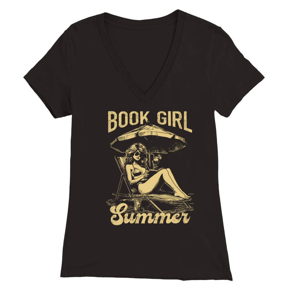 Book Girl Summer D Yellow Premium Womens V-Neck T-shirt