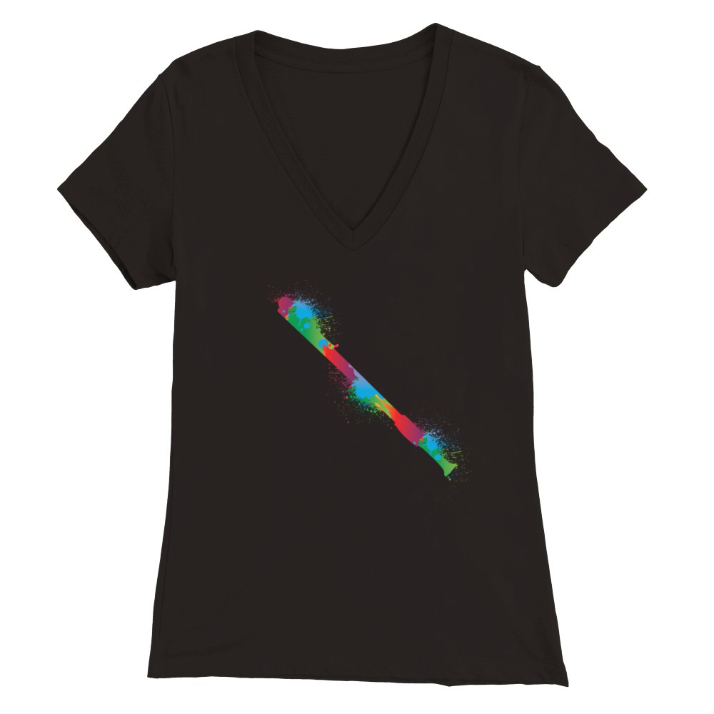 Colorful Flute Retro Music Lover Flutist Premium Womens V-Neck T-shirt