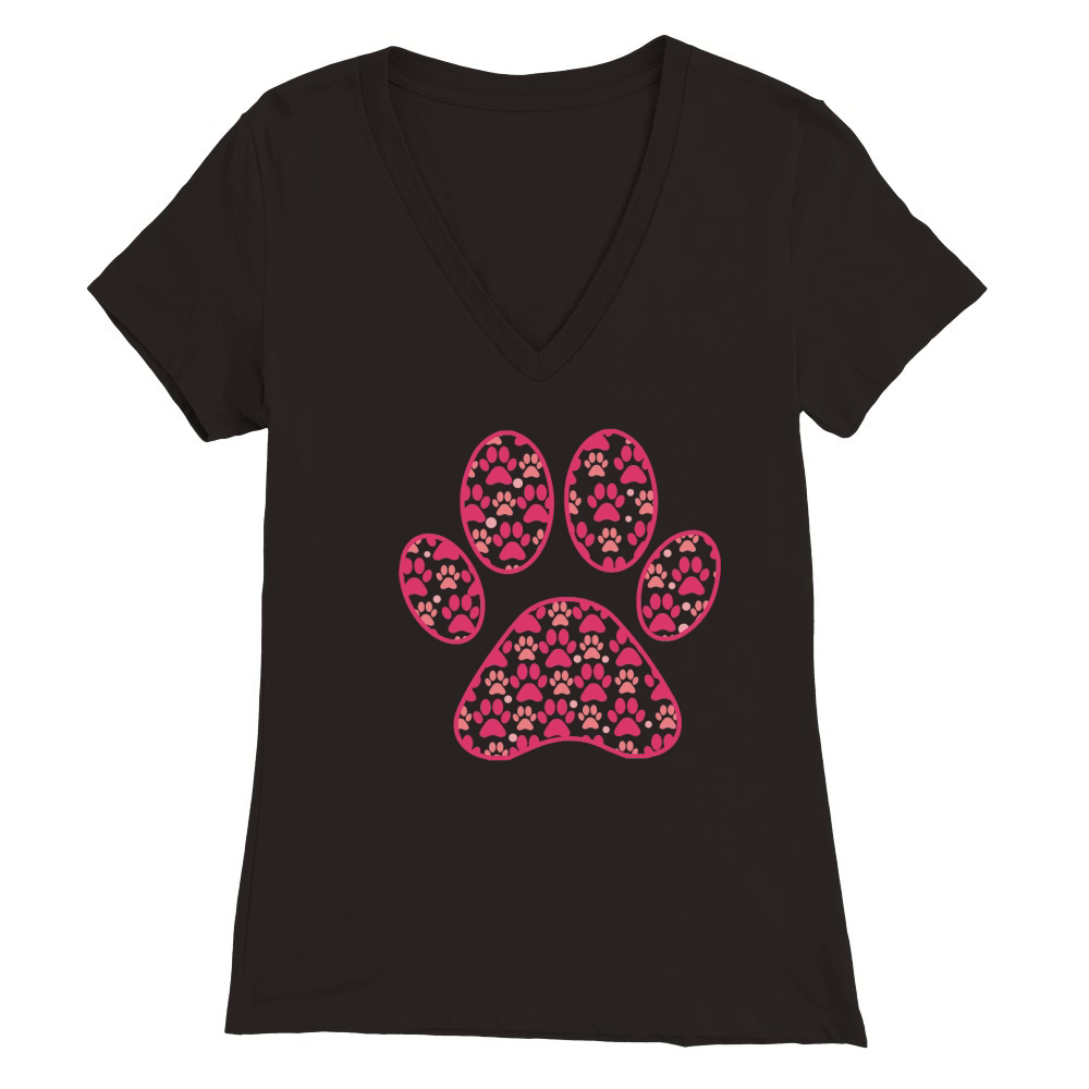 Dog Paw Print Graphic Retro Dog Lover Valentines Day Premium Womens V-Neck T-shirt