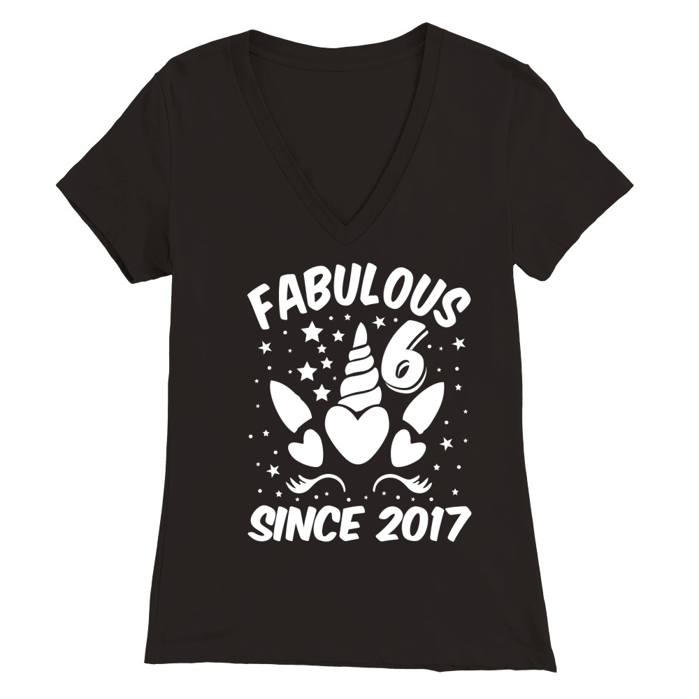 Fabulous 6 Since 2017 Unicorn Birthday T Shirt Design (2) Premium Womens V-Neck T-shirt