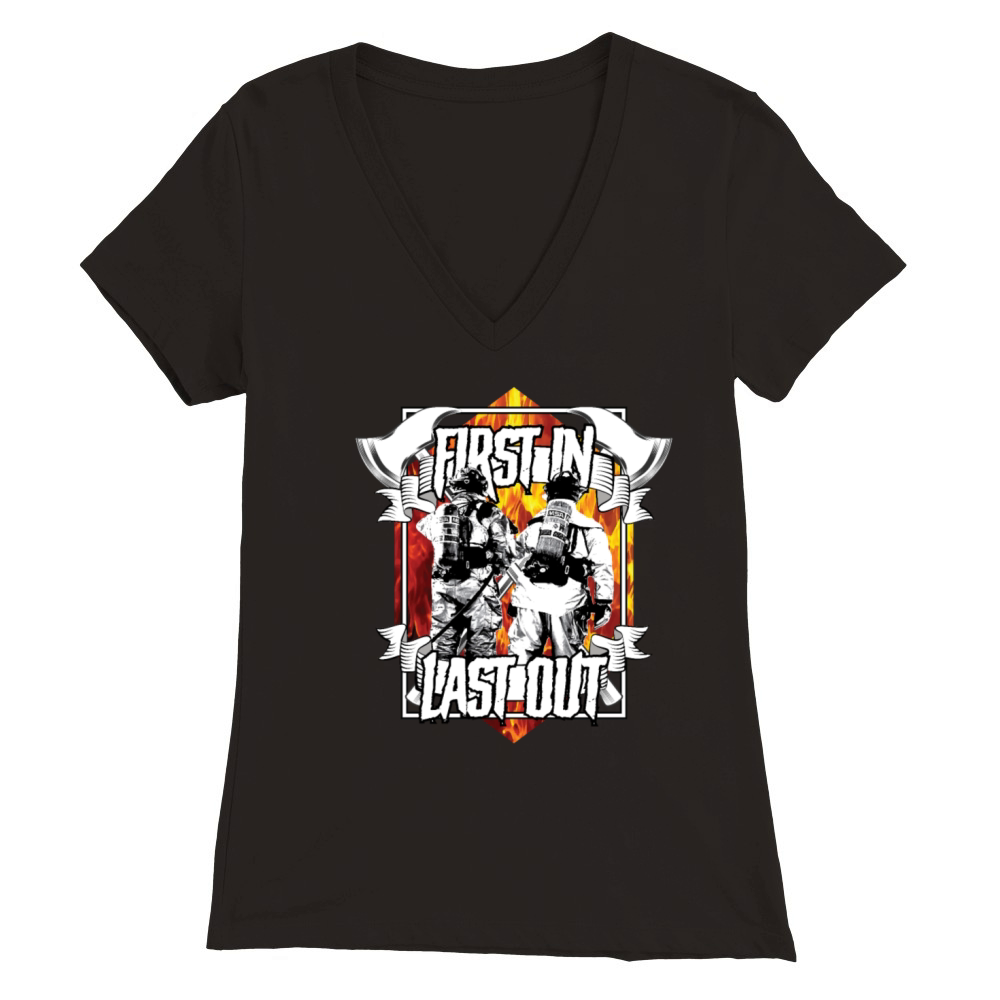 Fire Brigade First In Last Out Premium Womens V-Neck T-shirt