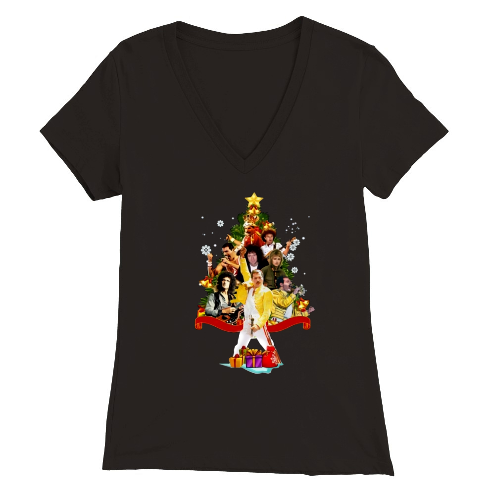 Freddie Mercury Queen Merry Christmas tree Premium Womens V-Neck T-shirt