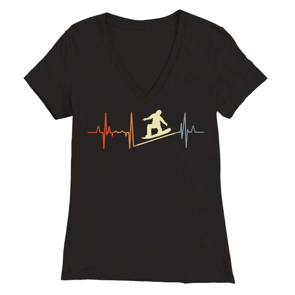 Vintage Snowboard Heartbeat Premium Womens V-Neck T-shirt