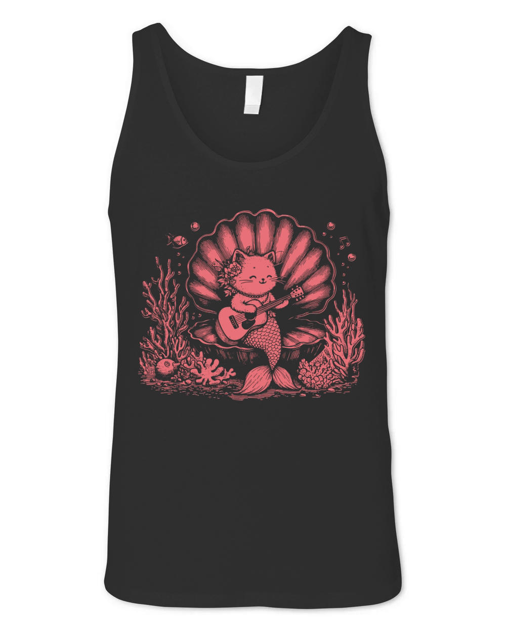 Cat Mermaid Playing Guitar D Red Unisex Jersey Tank