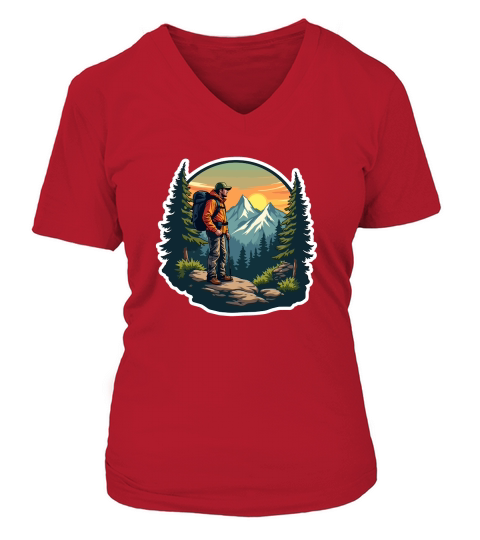 Mountain explorer hiking adventure Illus V-neck T-Shirt Woman