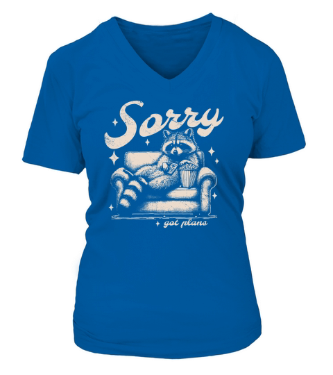Sorry Got Plans Raccoon Sofa Popcorn D Retro White GR V-neck T-Shirt Woman