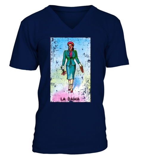La Dama Mexican Loteria Bingo Card V-Neck T-shirt