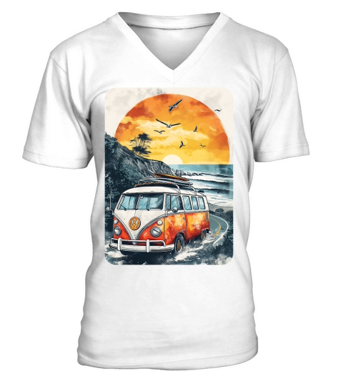 Vintage Van Summer Road Trip V-Neck T-shirt