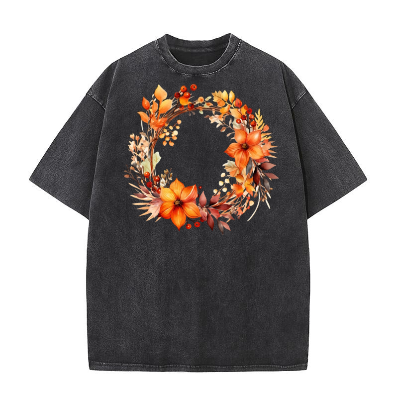 Autumn Fall Floral Frame 04 Washed T-Shirt