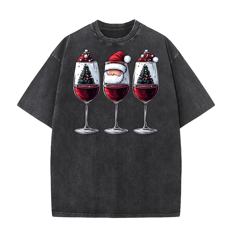 Christmas wine glasses sublimation 03 Washed T-Shirt