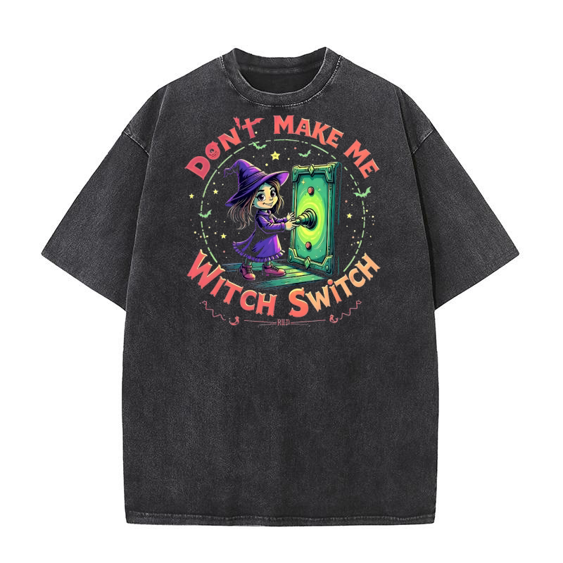 Cute Witch Flipping a Switch Washed T-Shirt