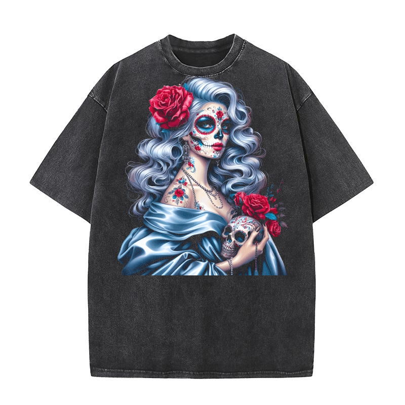 Day of the Dead Sugar Skull Woman Washed T-Shirt