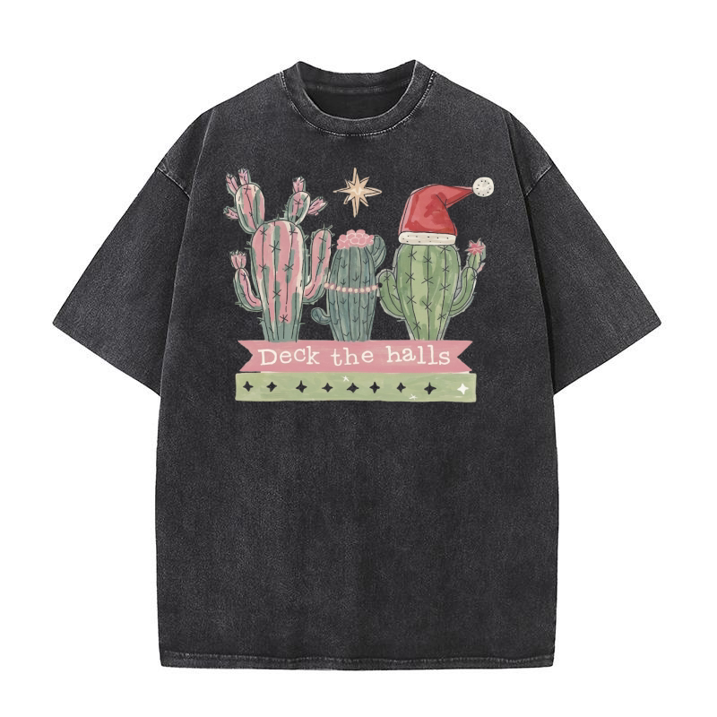 Deck the halls christmas cactus Washed T-Shirt