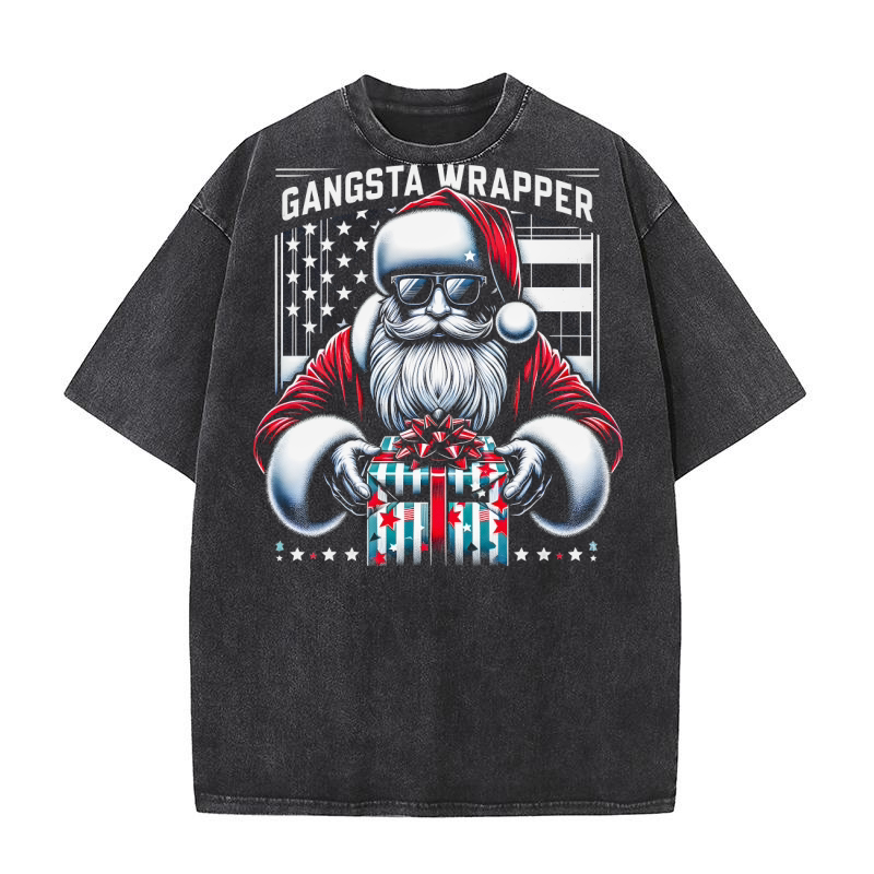 Gangsta Wrapper Santa with Gift 1 Washed T-Shirt