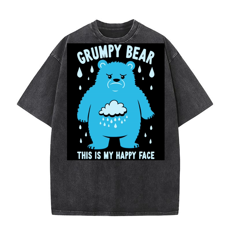 Grumpy bear this is my happy face Washed T-Shirt