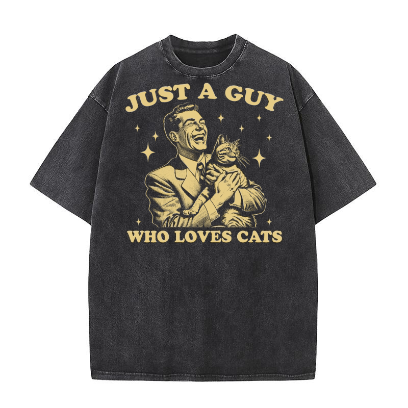 Just A Guy Who Loves Cats D Yellow Washed T-Shirt