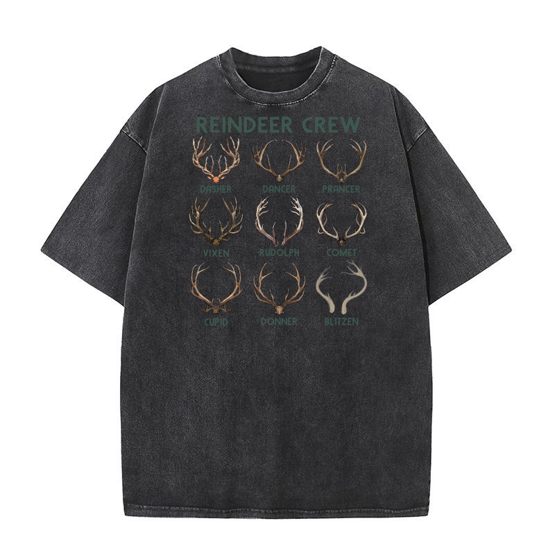 Reindeer Crew Deer Sublimation Washed T-Shirt