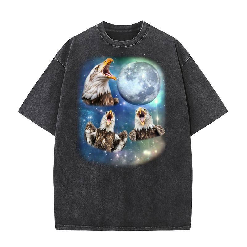 Three Eagle Moon Weird Cursed Washed T-Shirt