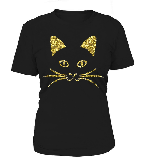 Cute Cat Face Gold Glitter Design Women's T-Shirt