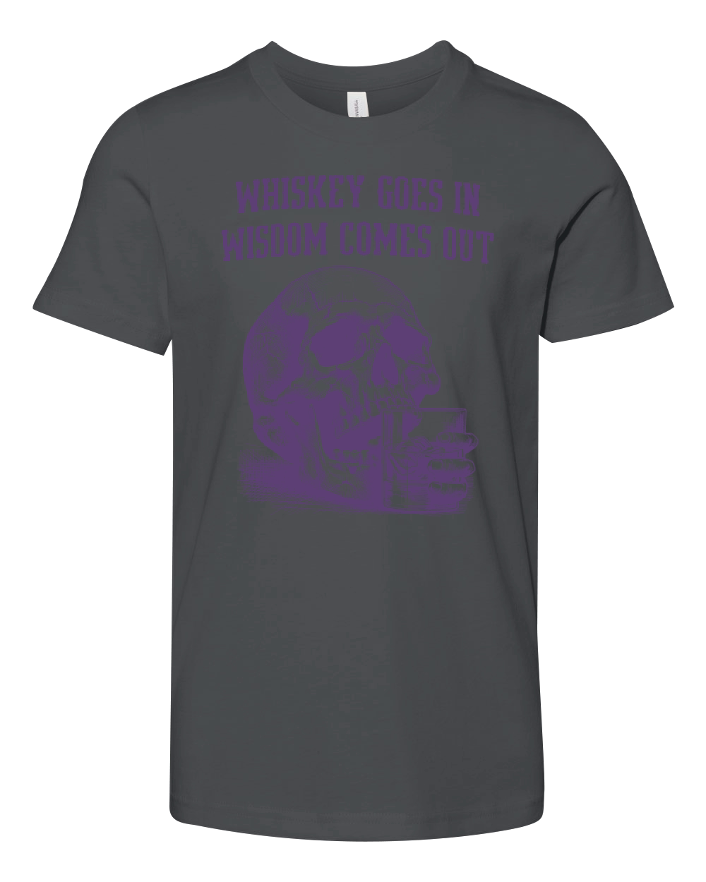 Skull Whiskey Goes In L Violet Youth Unisex Jersey Tee
