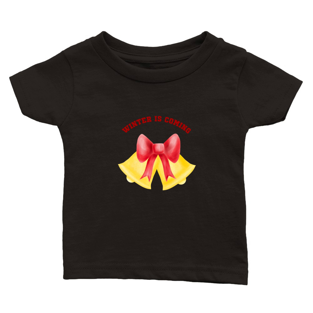Winter is Coming Golden bell with red cute bow Classic Baby Crewneck T-shirt