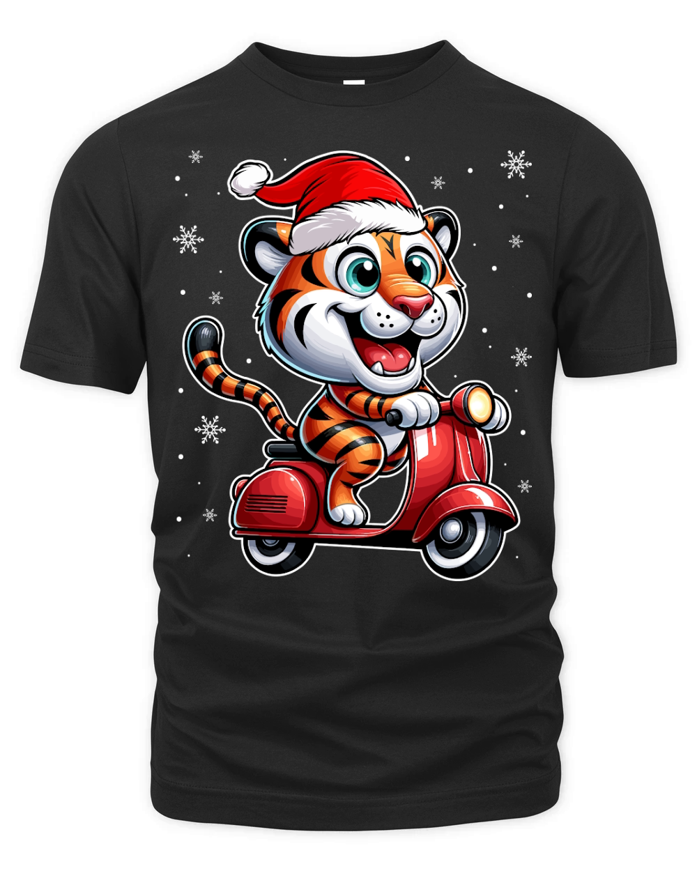 adorable tiger Riding Scooter wearing santa hat 1 Organic Unisex T-shirt