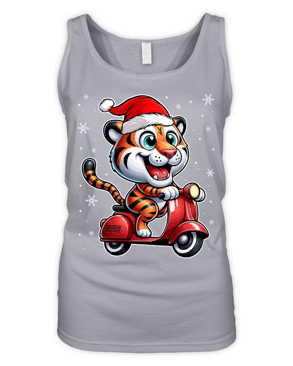 adorable tiger Riding Scooter wearing santa hat 1 Organic Women's Tank Top