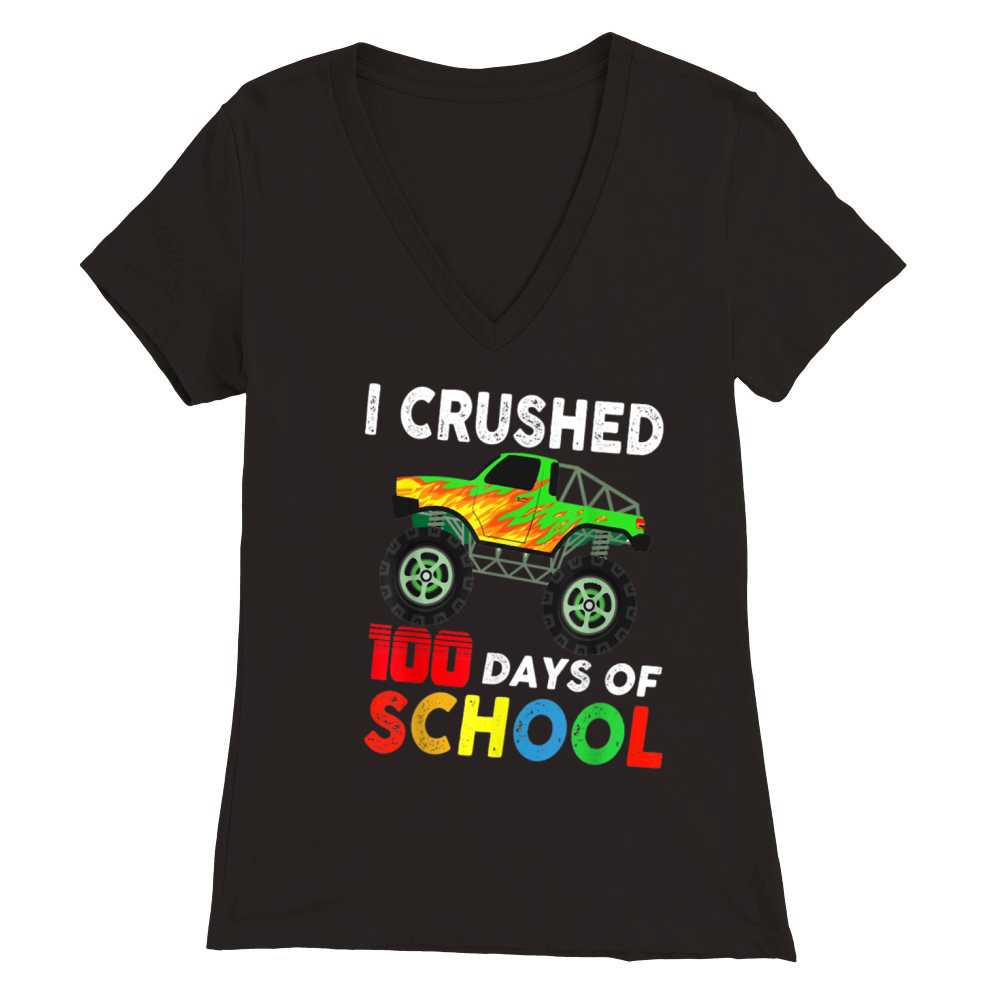 100 Days Of School Boys Monster Trucks T Shirt Premium Womens V-Neck T-shirt